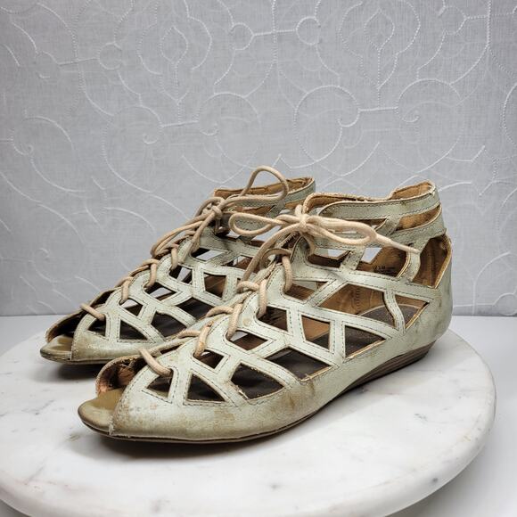 MIA Botticelli Sandals Womens 7.5 Green Leather Cutout Lace Up Strappy Gladiator - Picture 4 of 13